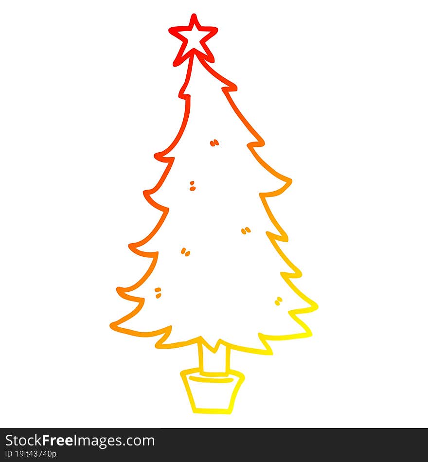 warm gradient line drawing cartoon christmas tree