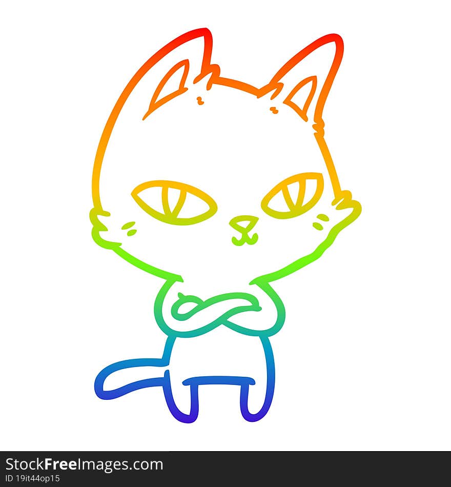 Rainbow Gradient Line Drawing Cartoon Cat Staring