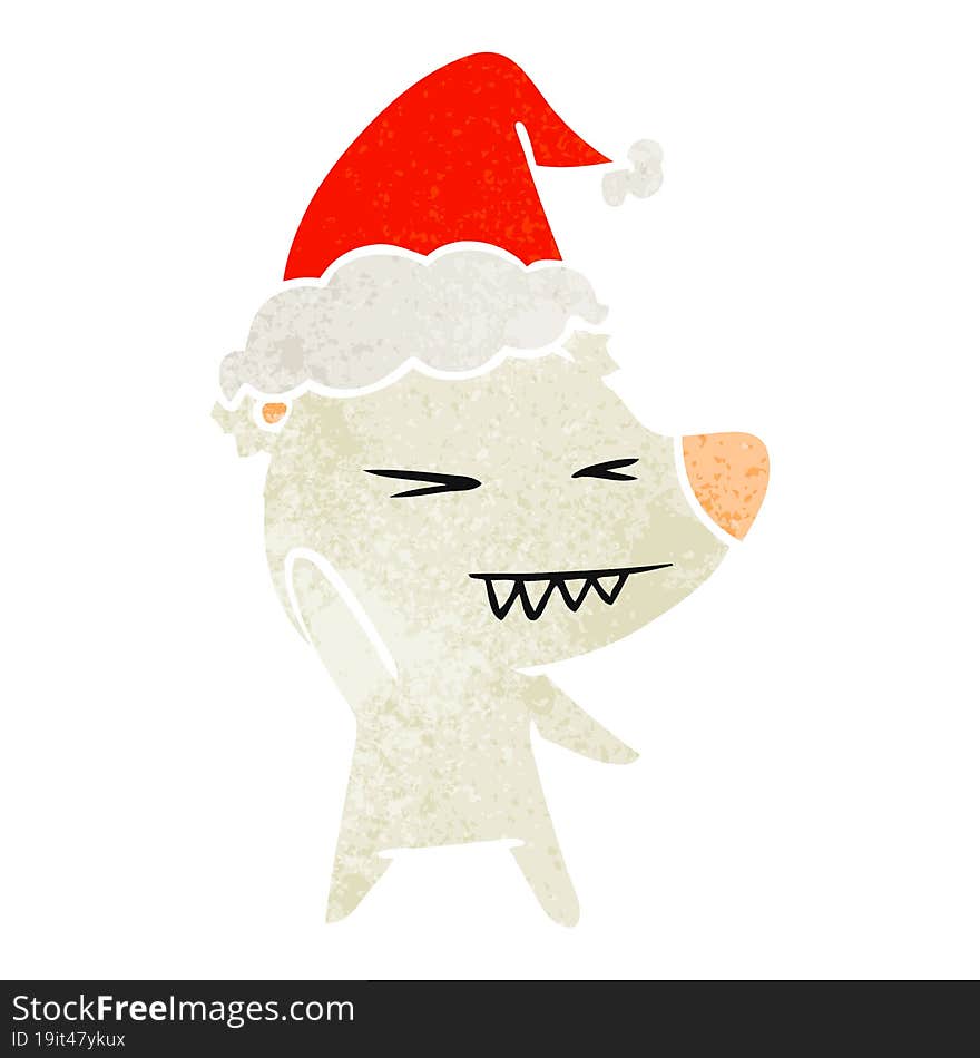 Angry Polar Bear Retro Cartoon Of A Wearing Santa Hat