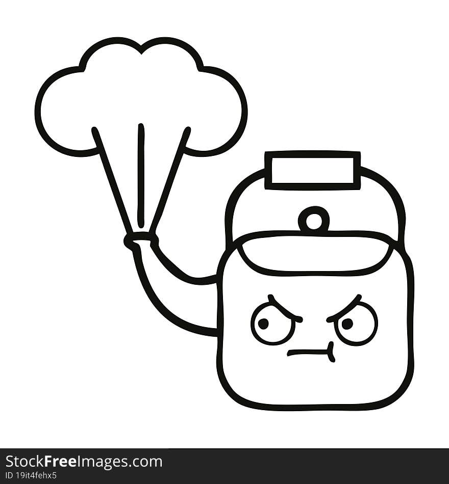 line drawing cartoon steaming kettle