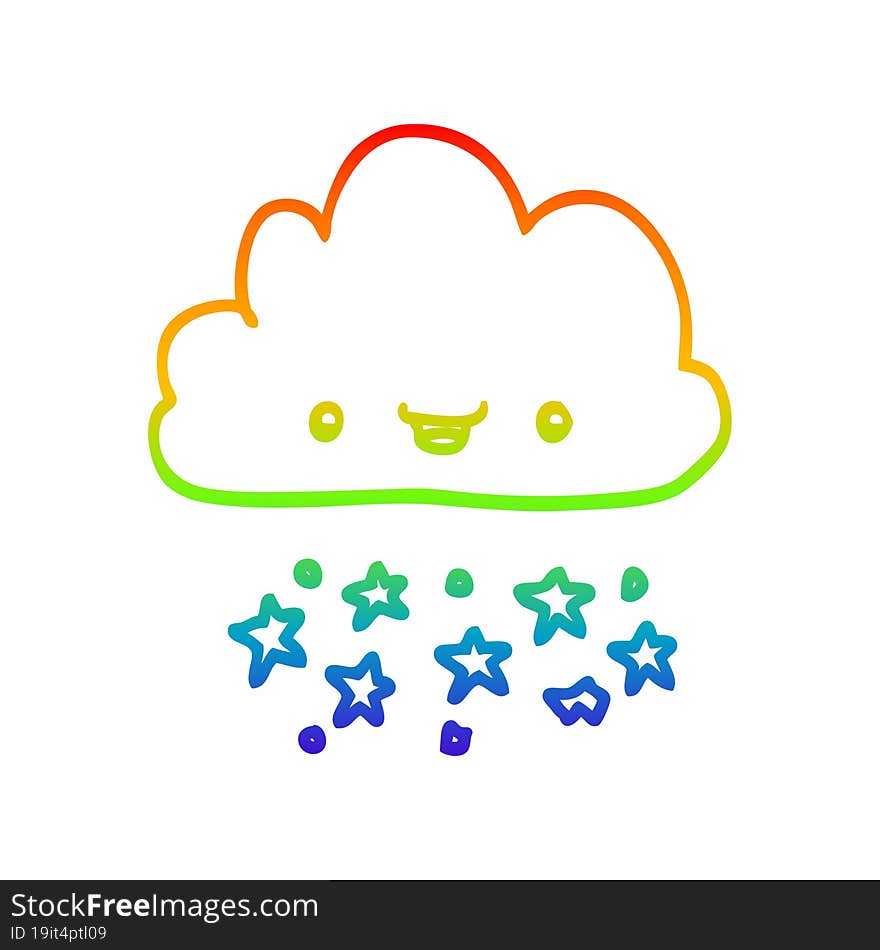 rainbow gradient line drawing of a cartoon storm cloud