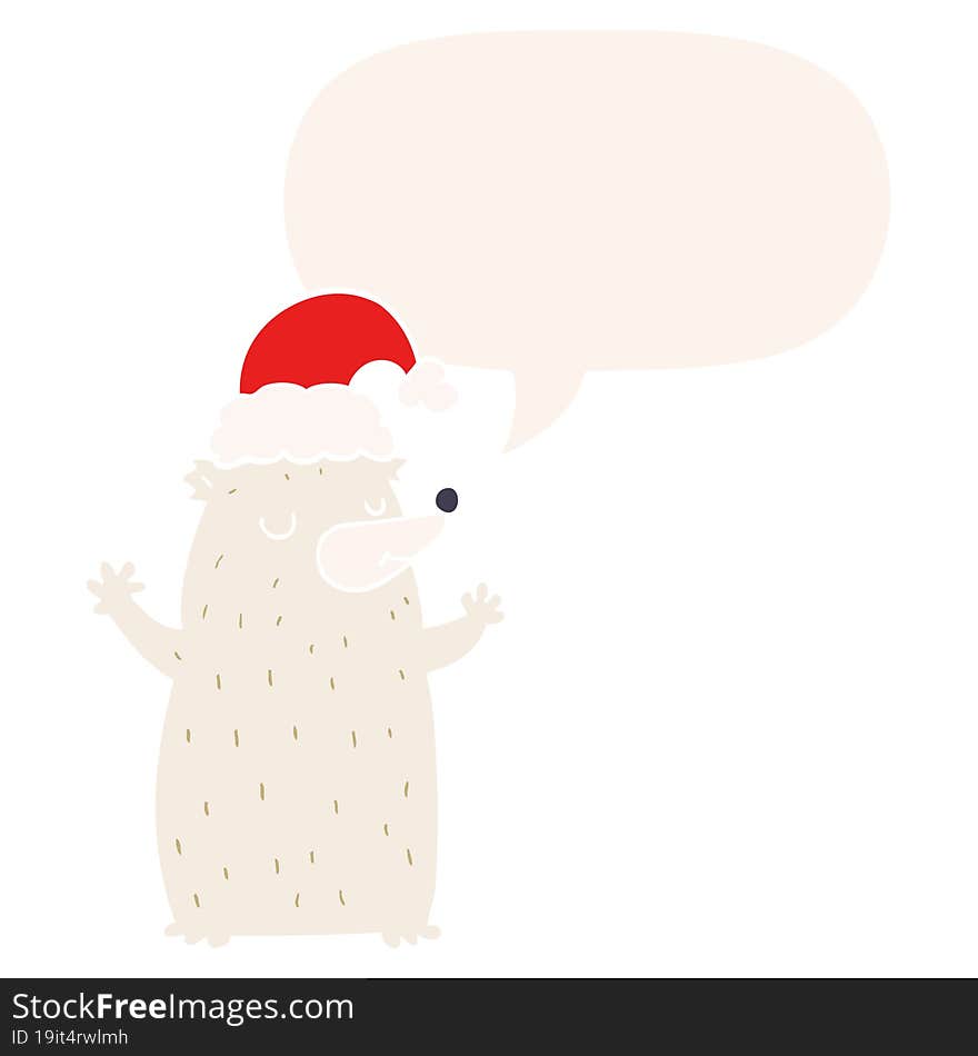 cute cartoon christmas bear and speech bubble in retro style