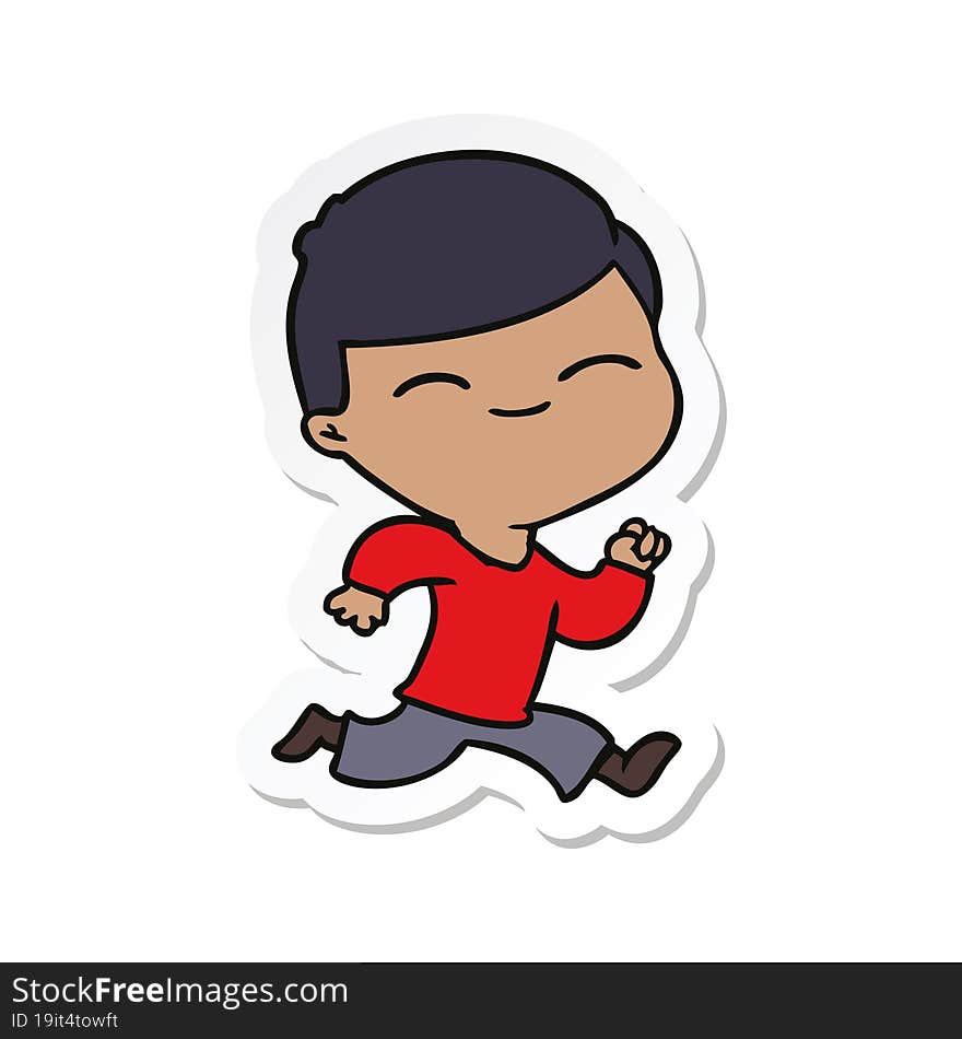 sticker of a cartoon smiling boy running