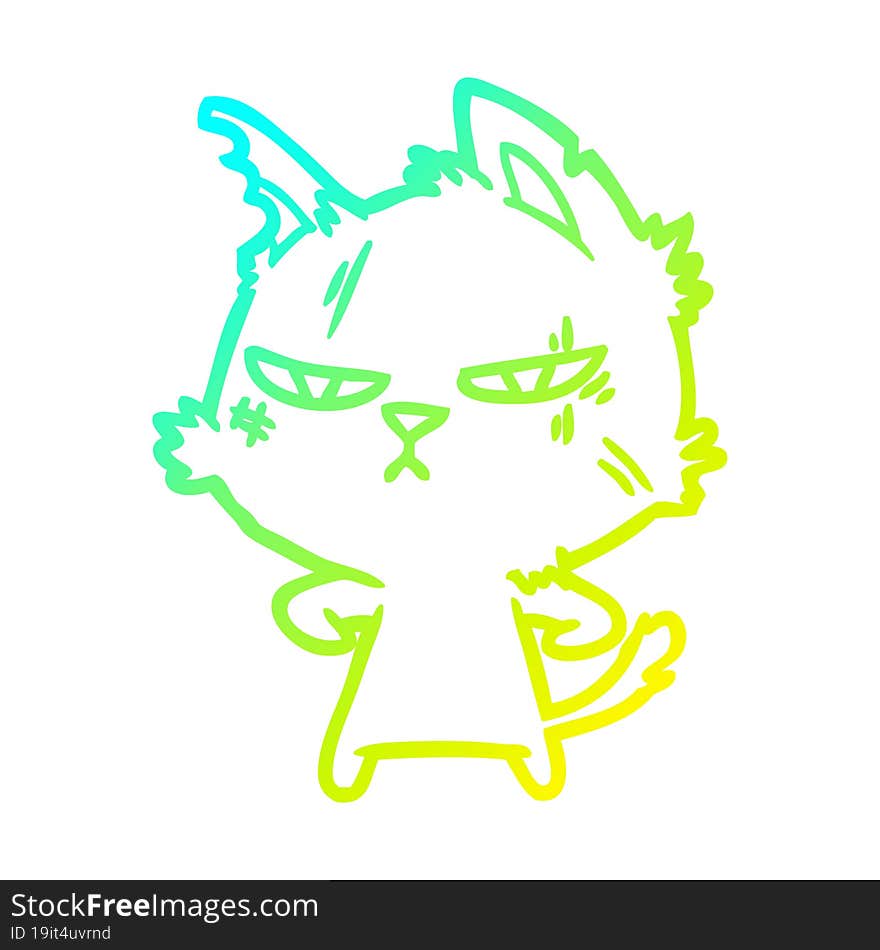 cold gradient line drawing tough cartoon cat