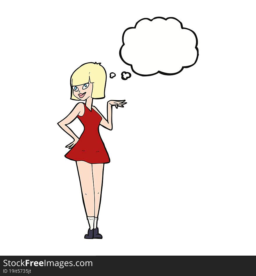 cartoon pretty woman with thought bubble