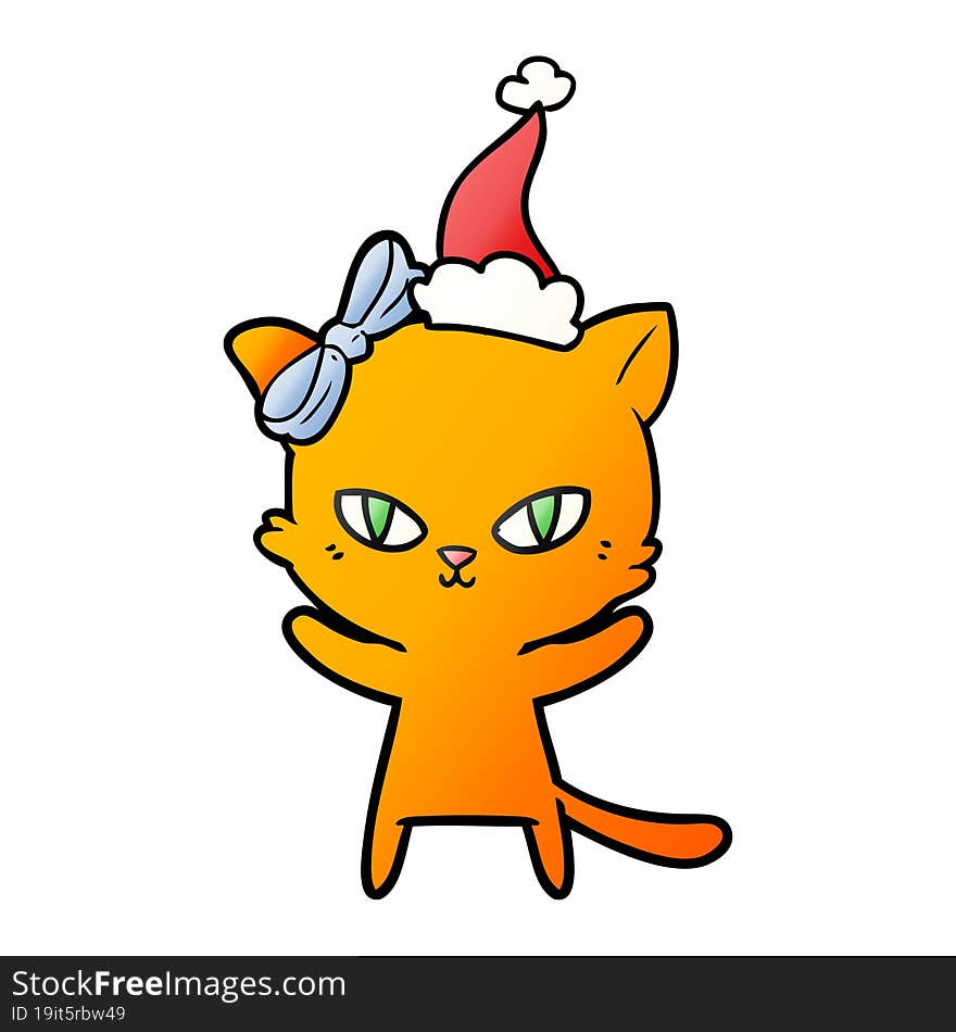 cute gradient cartoon of a cat wearing santa hat