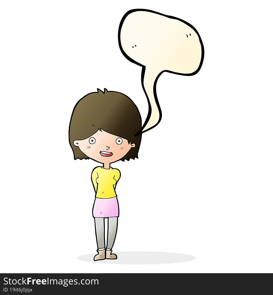 Cartoon Friendly Woman With Speech Bubble