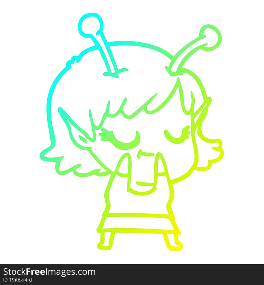 cold gradient line drawing smiling alien girl cartoon