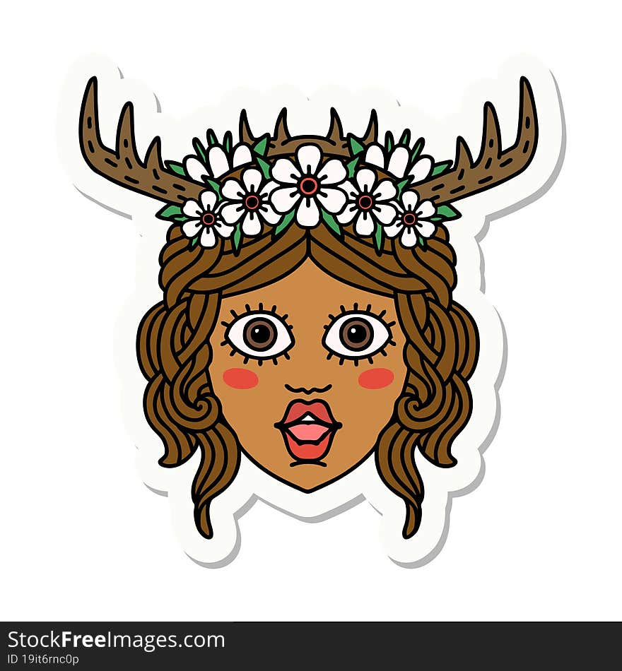 sticker of a human druid character face. sticker of a human druid character face