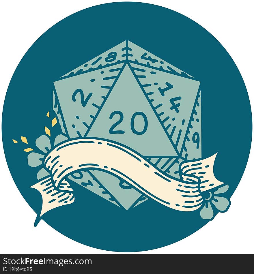 Natural Twenty D20 Dice Roll Icon