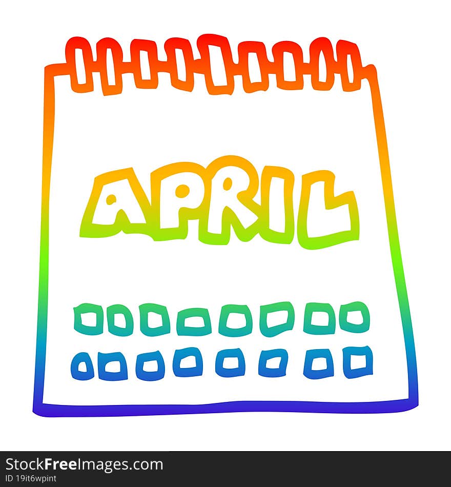 Rainbow Gradient Line Drawing Cartoon Calendar Showing Month Of April