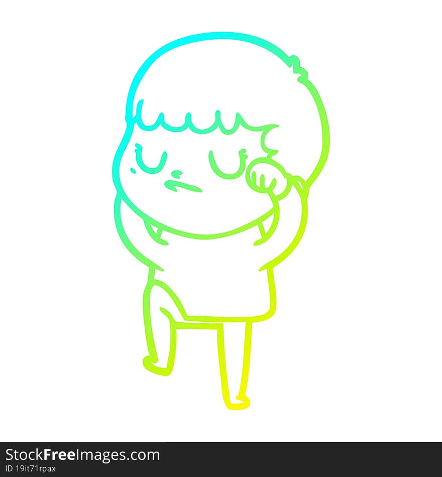 cold gradient line drawing cartoon grumpy boy