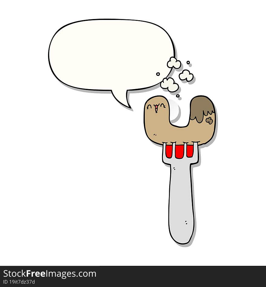 cartoon sausage on fork and speech bubble sticker