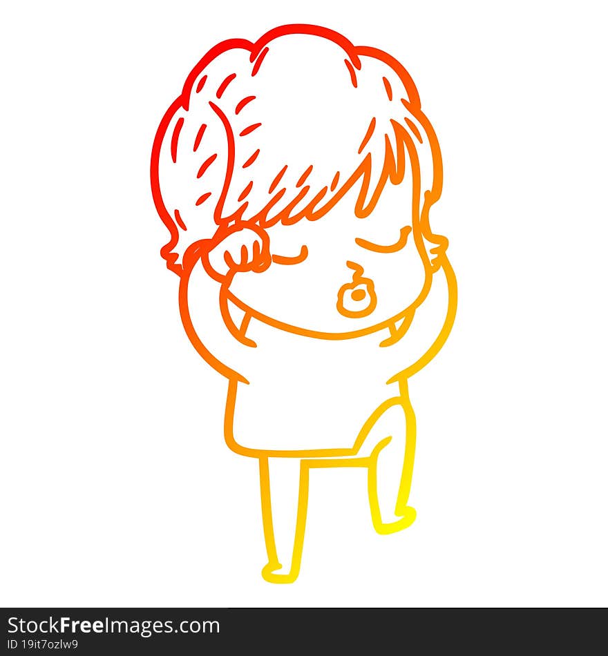 warm gradient line drawing cartoon woman with eyes shut