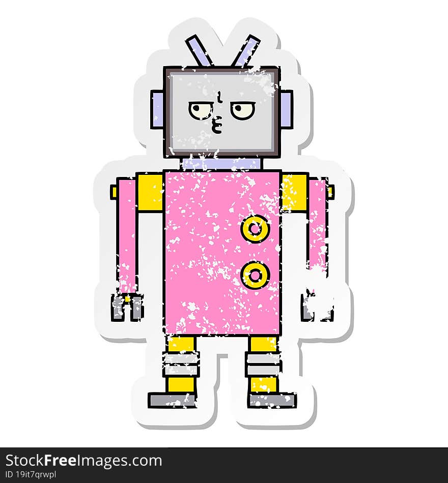 Distressed Sticker Of A Cute Cartoon Robot