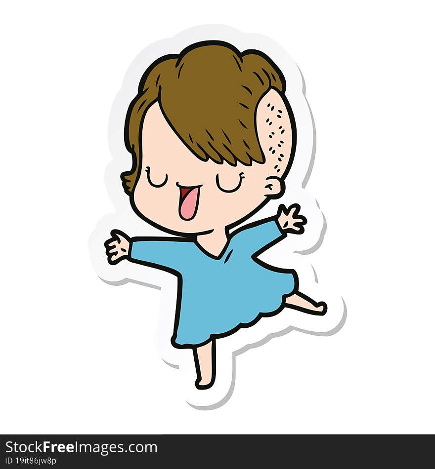 sticker of a cute cartoon girl with hipster haircut