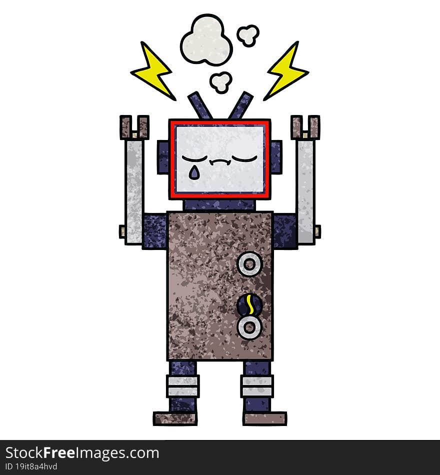 retro grunge texture cartoon of a robot