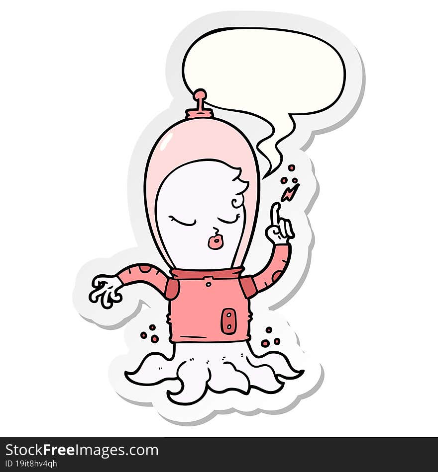 cute cartoon alien with speech bubble sticker