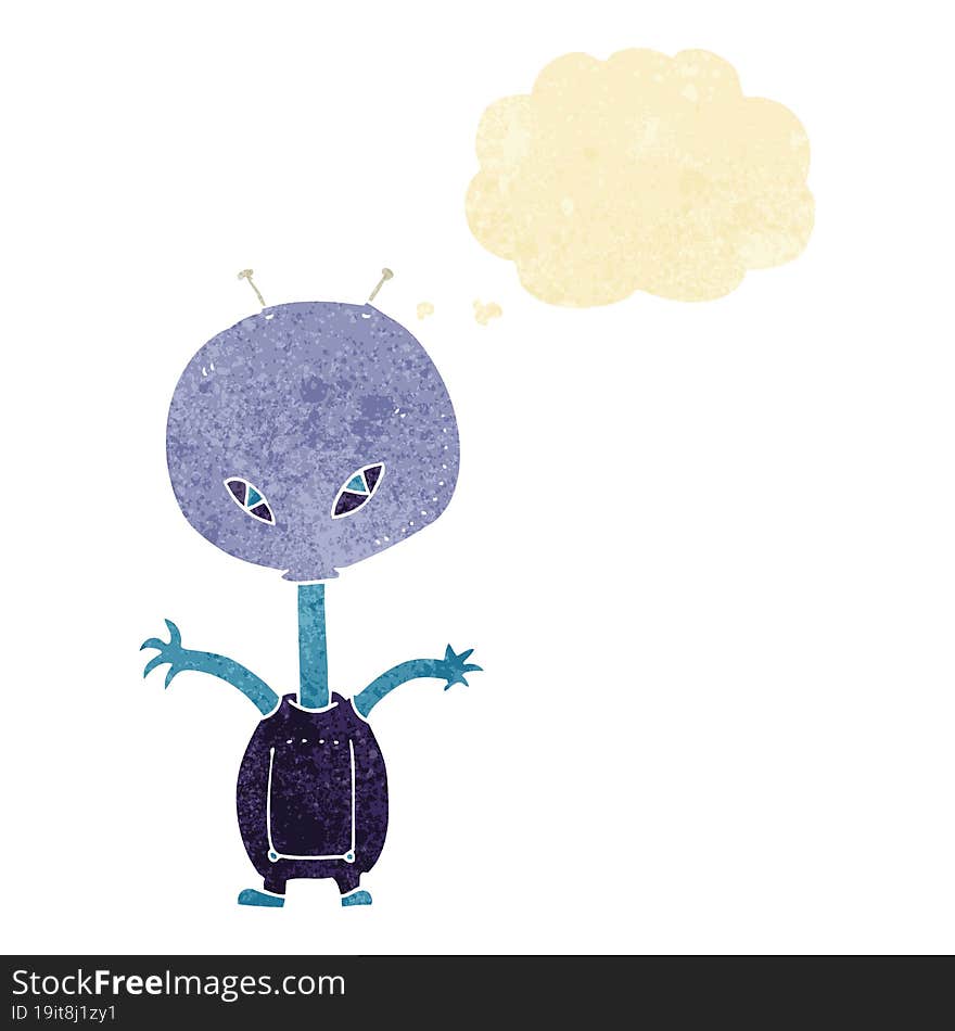 Cartoon Space Alien With Thought Bubble