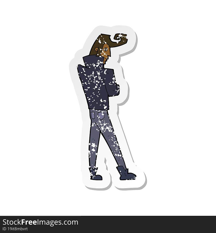 retro distressed sticker of a cartoon cool guy