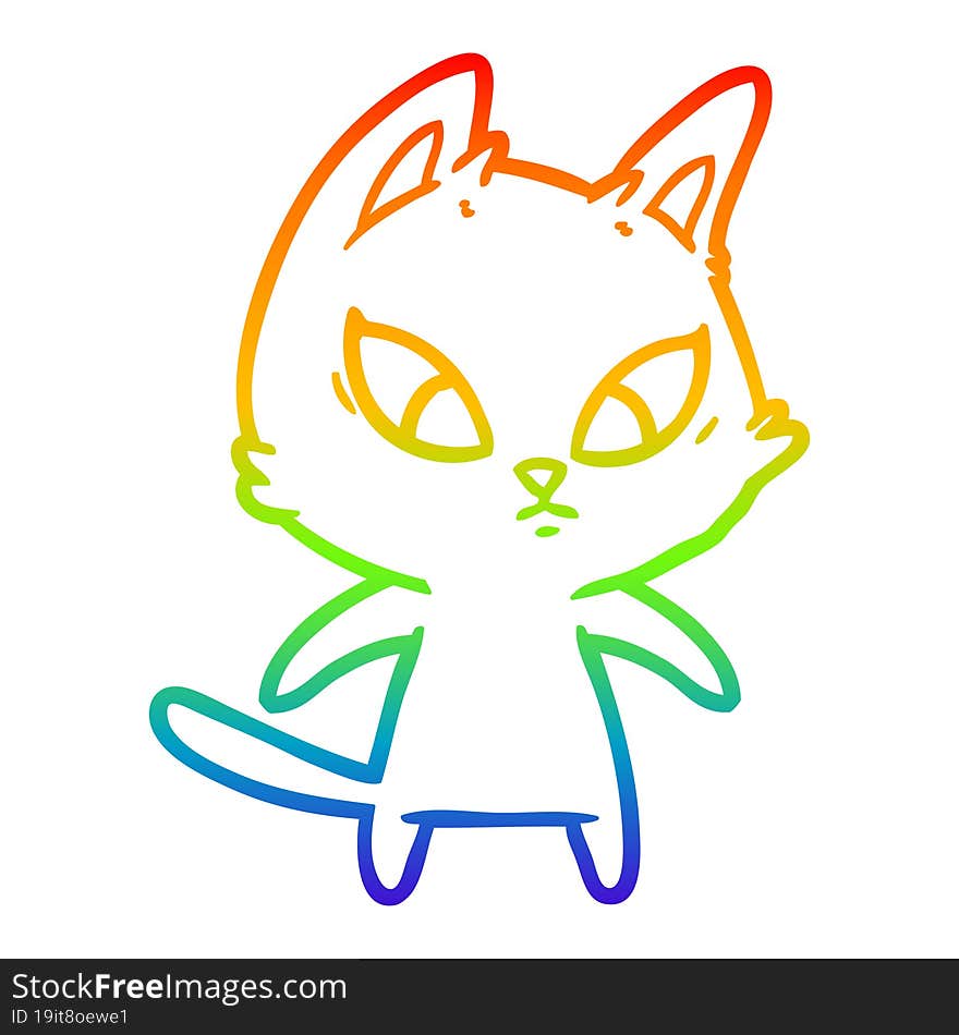 rainbow gradient line drawing confused cartoon cat