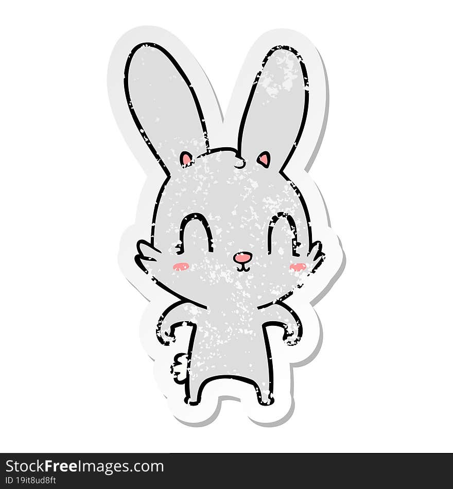 Distressed Sticker Of A Cute Cartoon Rabbit