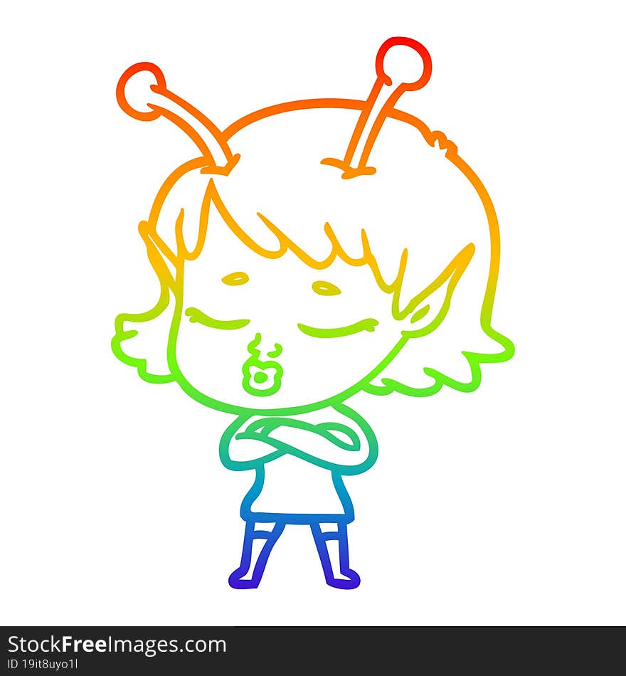 rainbow gradient line drawing cute alien girl cartoon