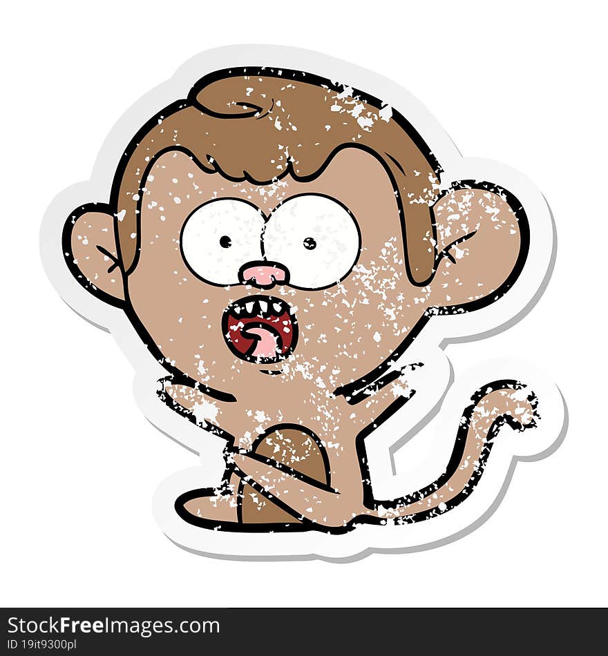 distressed sticker of a cartoon shocked monkey