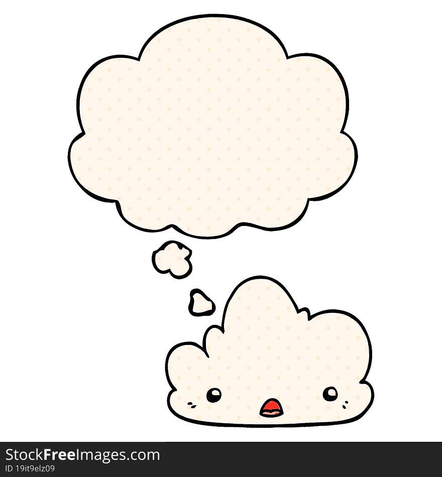 Cute Cartoon Cloud And Thought Bubble In Comic Book Style