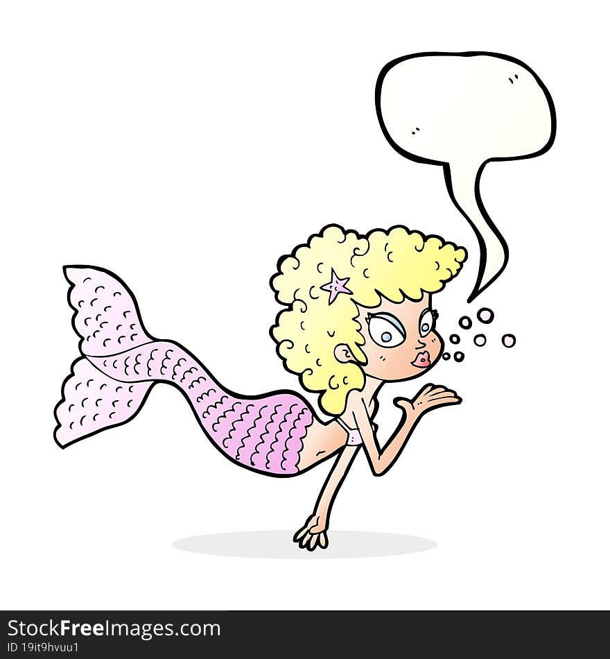 Cartoon Mermaid Blowing Kiss With Speech Bubble