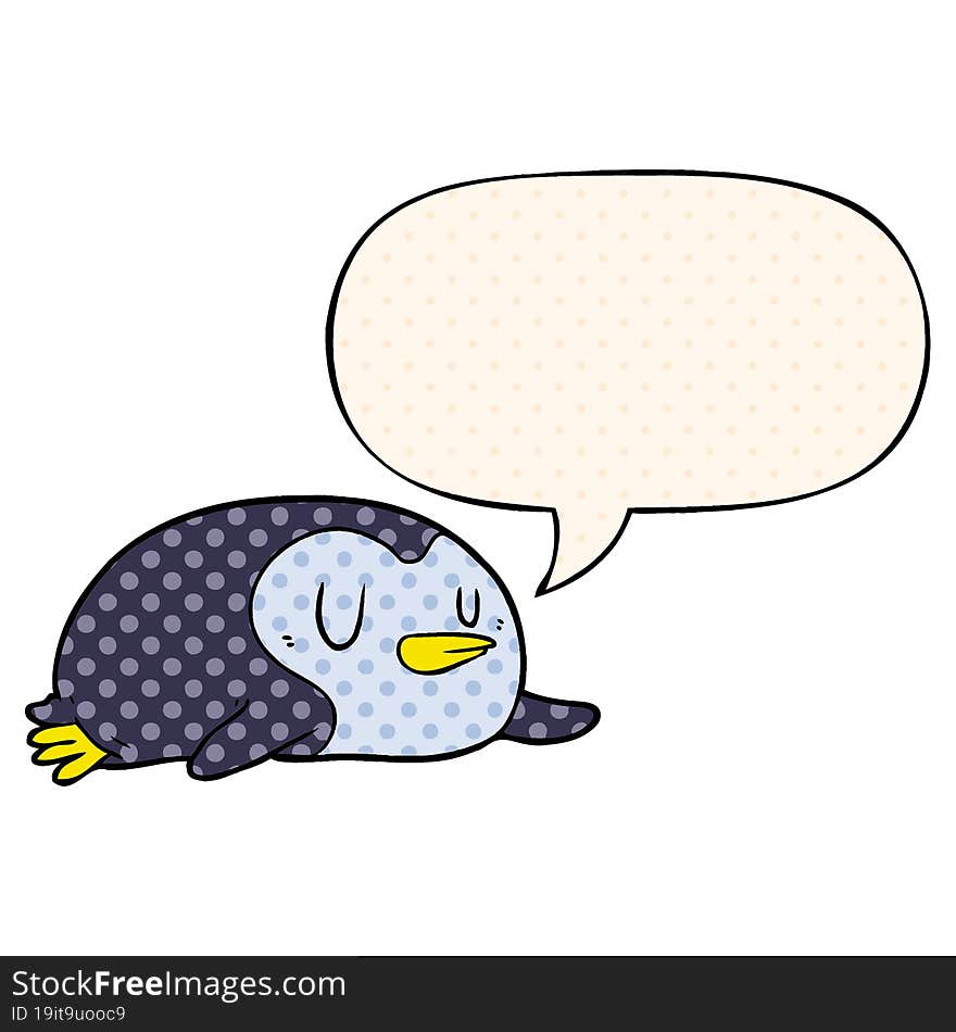 cartoon penguin and speech bubble in comic book style