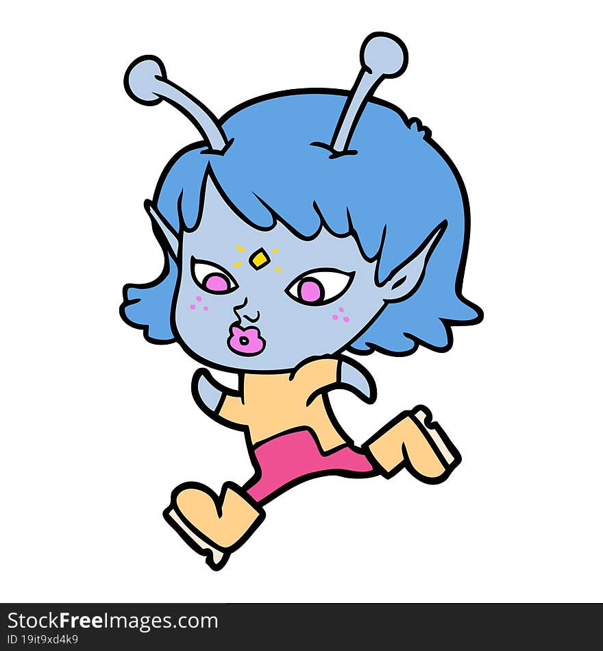 pretty cartoon alien girl running. pretty cartoon alien girl running