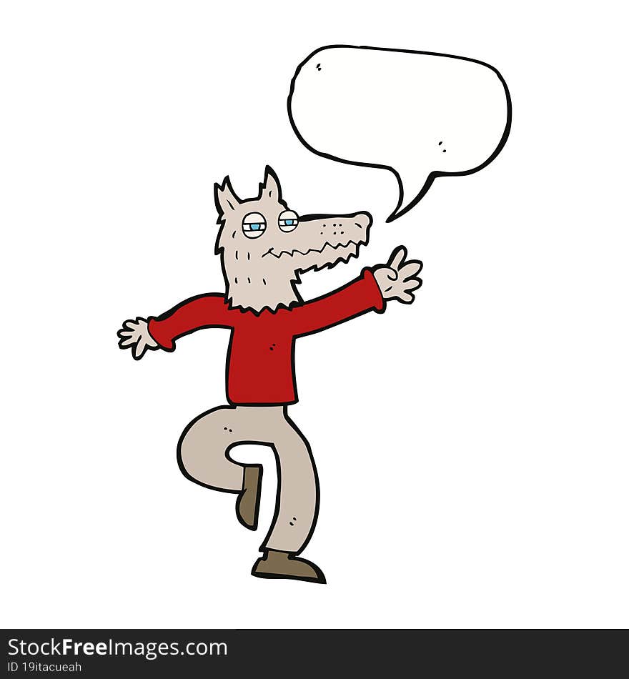 Cartoon Happy Wolf Man With Speech Bubble