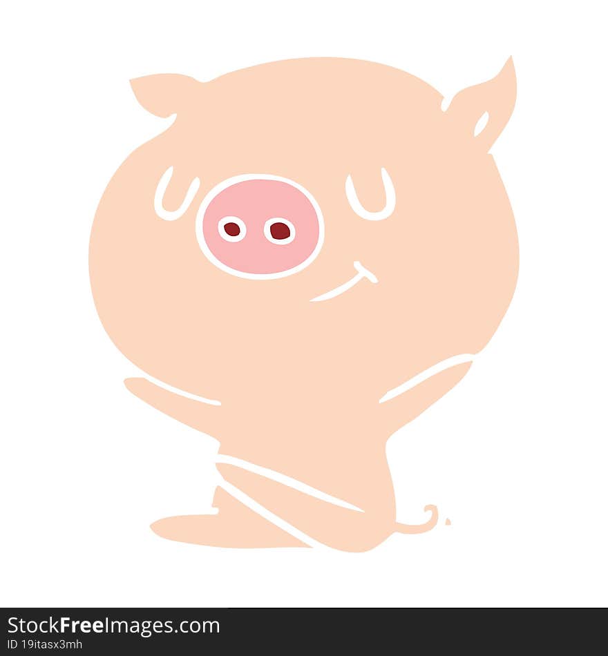 happy flat color style cartoon pig