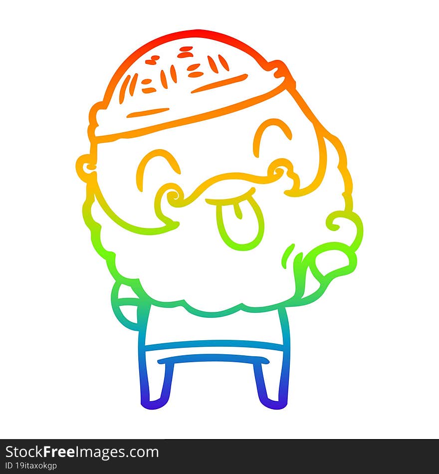 rainbow gradient line drawing man with beard sticking out tongue