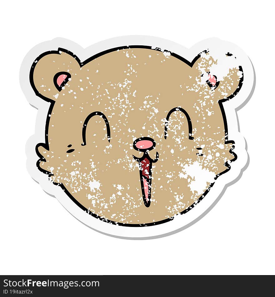 Distressed Sticker Of A Cute Cartoon Teddy Bear Face