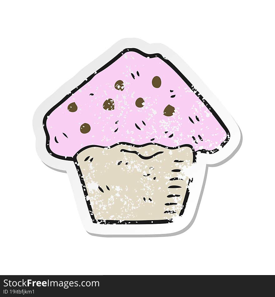 retro distressed sticker of a cartoon strawberry muffin