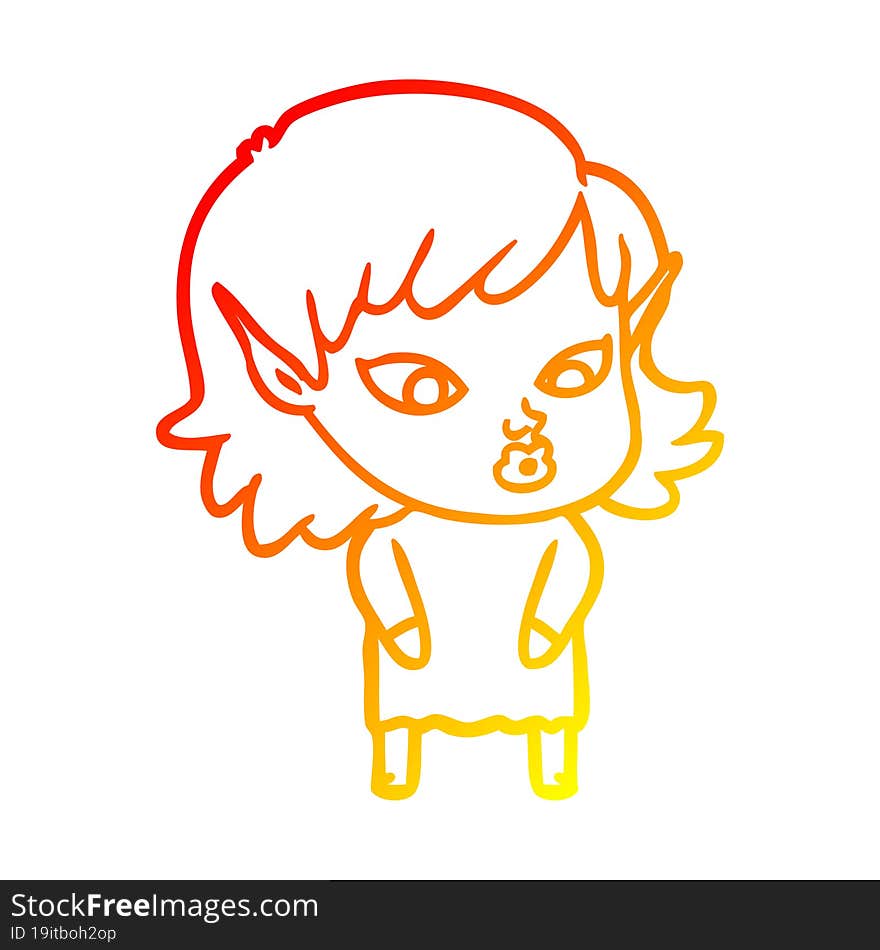 warm gradient line drawing pretty cartoon elf girl