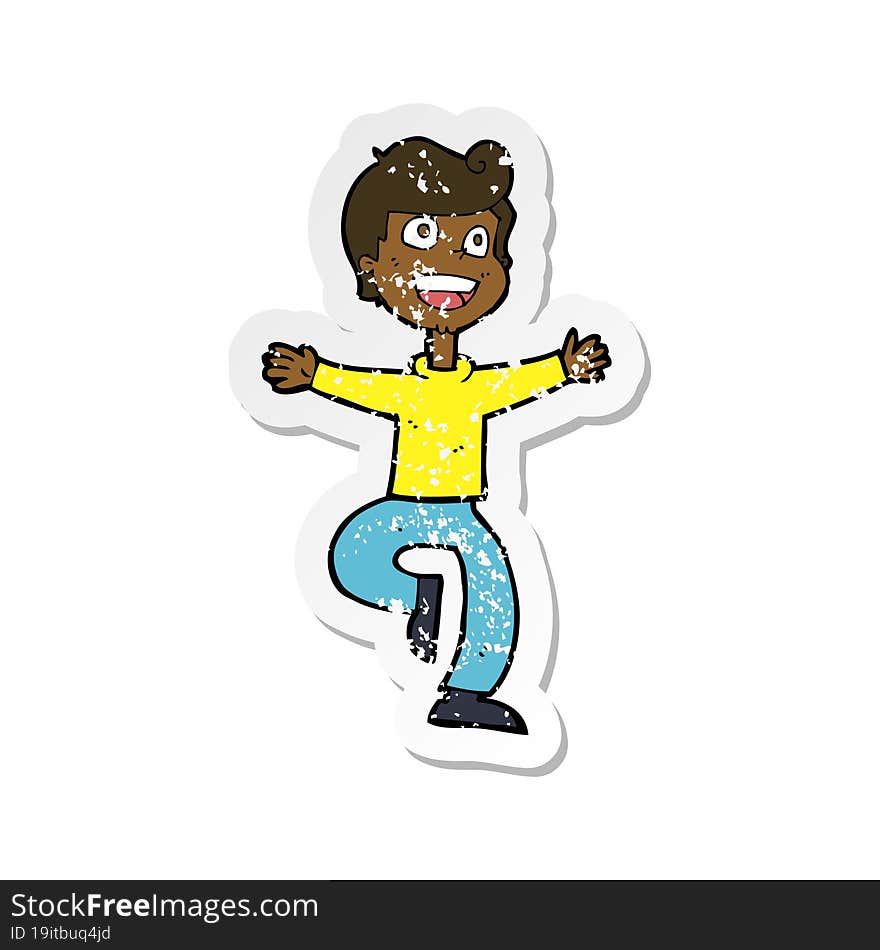 retro distressed sticker of a cartoon excited boy