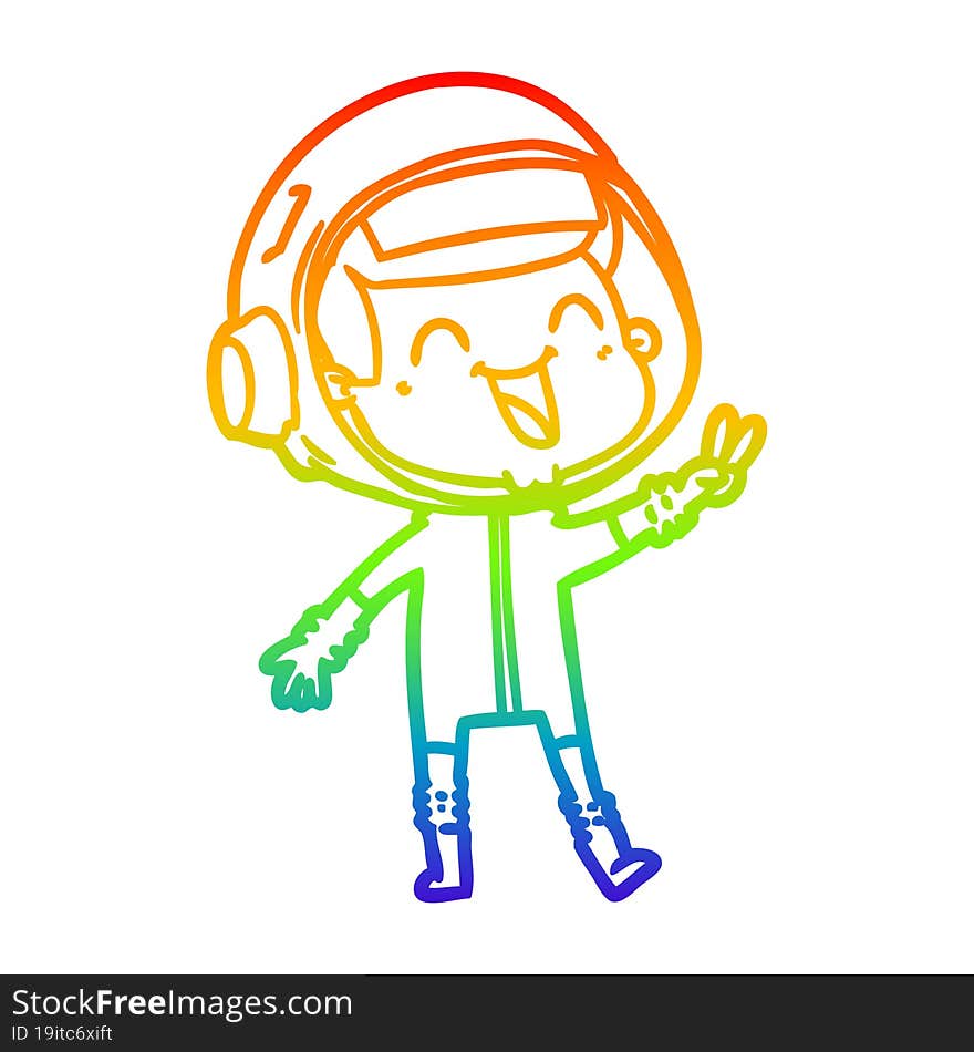 Rainbow Gradient Line Drawing Happy Cartoon Astronaut