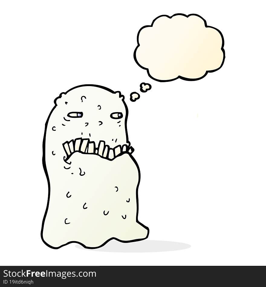 cartoon gross ghost with thought bubble