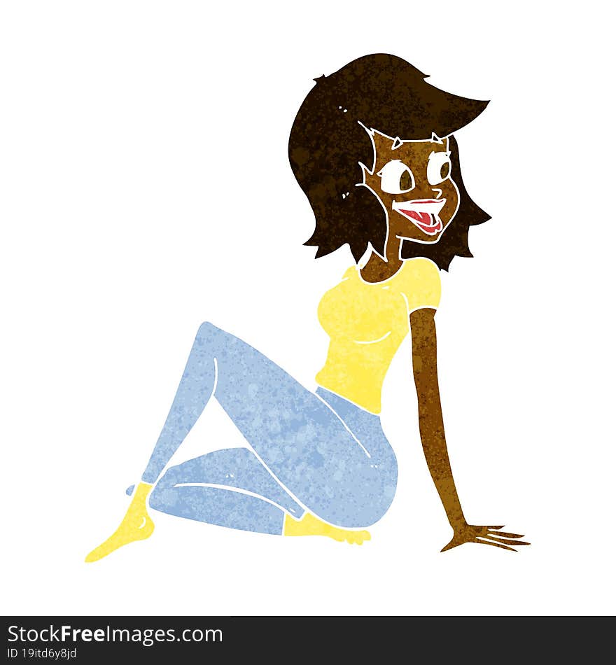 Cartoon Pretty Woman Looking Happy