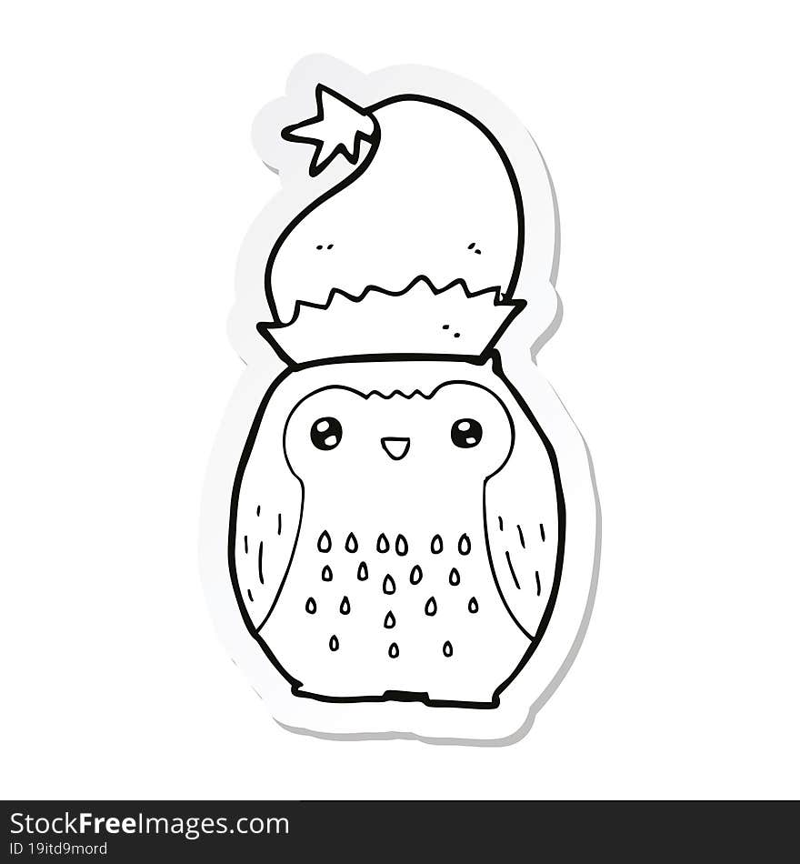 sticker of a cute cartoon owl wearing christmas hat