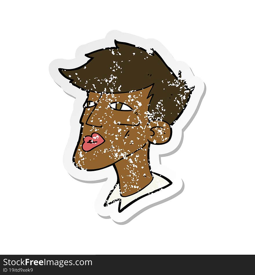 retro distressed sticker of a cartoon male model guy