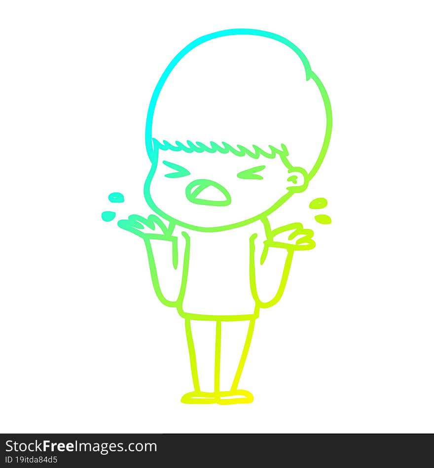 cold gradient line drawing cartoon stressed man