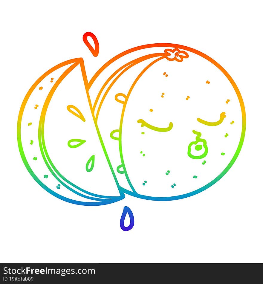 rainbow gradient line drawing of a cartoon orange