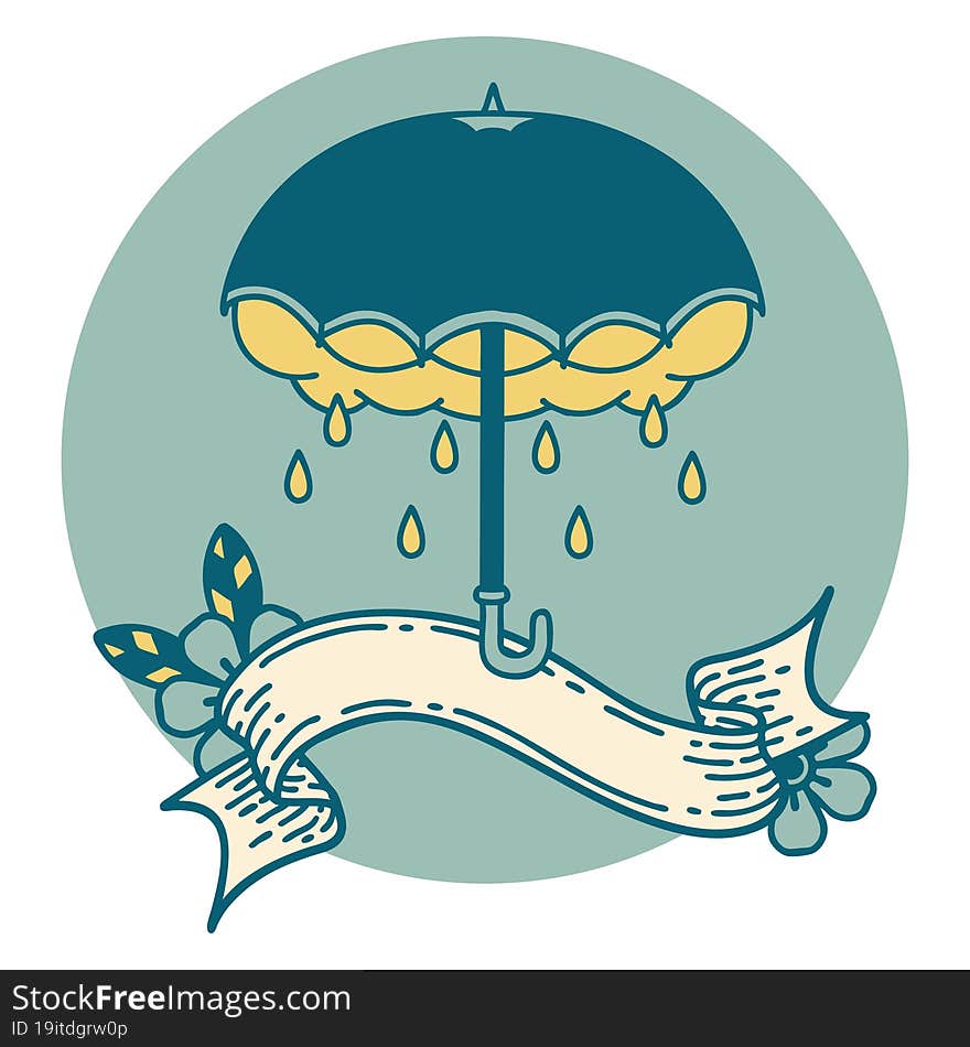 Icon With Banner Of An Umbrella And Storm Cloud