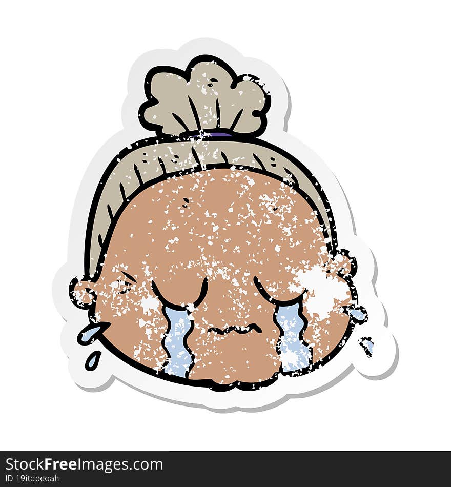 distressed sticker of a cartoon old lady