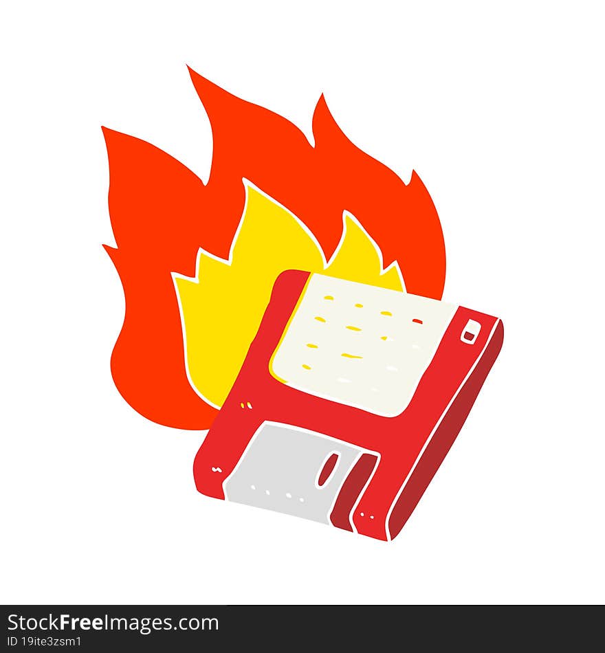 Flat Color Illustration Of A Cartoon Old Computer Disk Burning