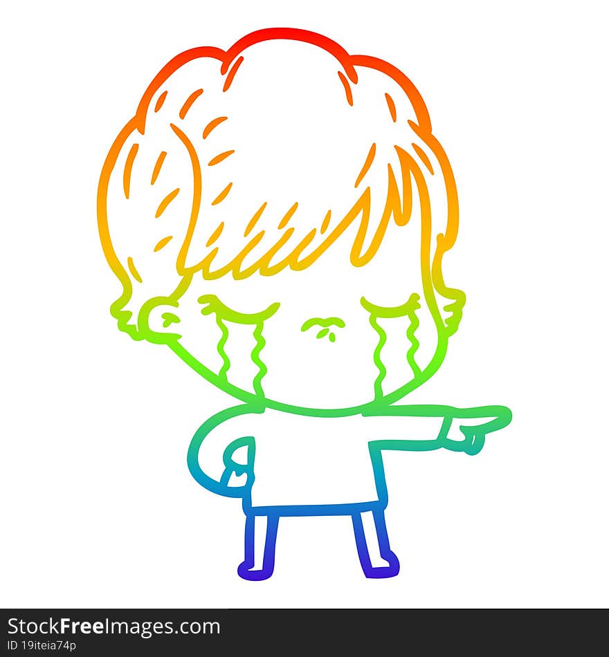 rainbow gradient line drawing of a cartoon woman crying